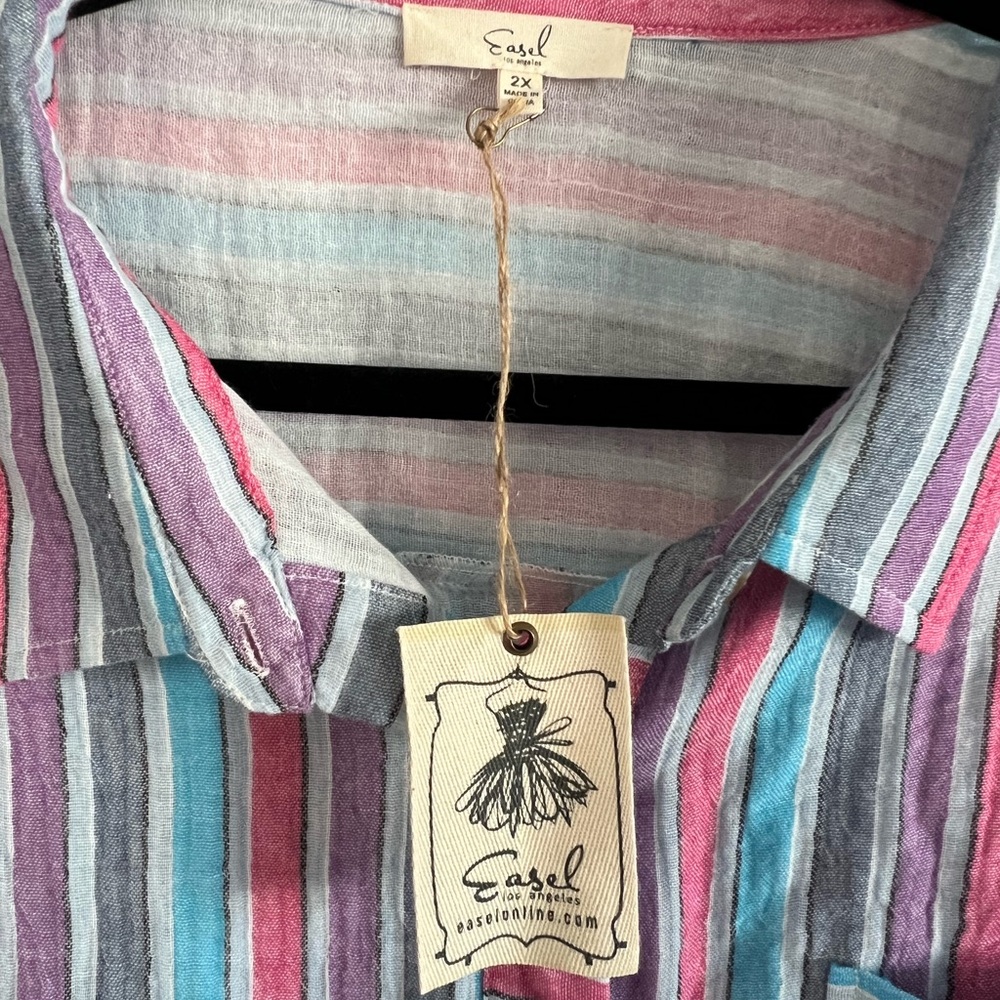 Easel Striped Multicolor Button-Up Shirt - Picture 4 of 4